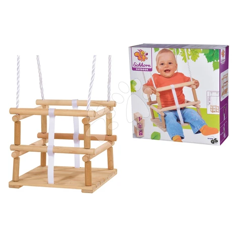 Drevená hojdačka Outdoor Wooden Baby Swing Eichhorn prírodná 140-210 cm dĺžka 30*30 cm sedadlo 2