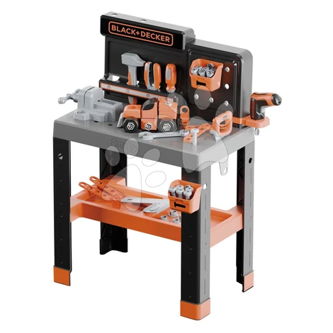 Pracovná dielňa so skladacím autíčkom Bricolo Pro Workbench Black&Decker Smoby s mechanickou vŕt