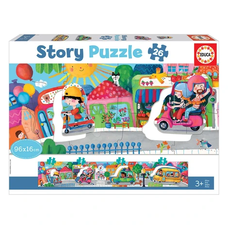Puzzle pre najmenších Story Vehicles in the City Educa rozprávka Cestujeme po meste 26 dielov