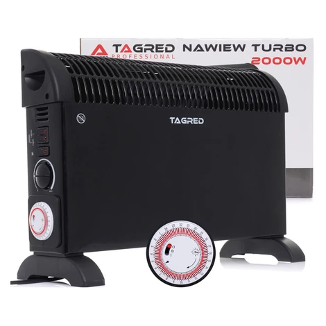 Elektrický konvektorový ohrievač s termostatom, ventilátorom, časovačom, 2000 W, čierny TA903