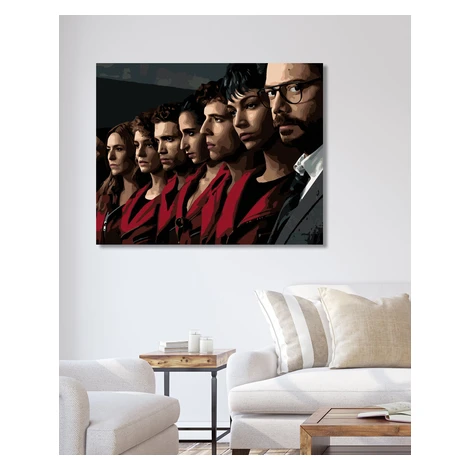 Maľovanie podľa čísel - POSTAVY PAPIEROVÉHO DOMU V RADE (La casa de papel) Rámovanie: bez rámu a