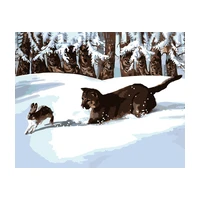 Maľovanie podľa čísel - PUMA LOVIACE ZAJACE V SNEHU (D. RUSTY RUST) Rámovanie: bez rámu a bez vy