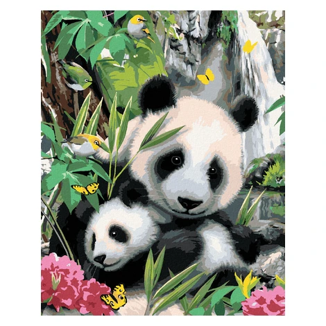 Diamantové maľovanie - PANDA S MLÁĎAŤOM A VODOPÁD (HOWARD ROBINSON) Rámovanie: vypnuté plátno na