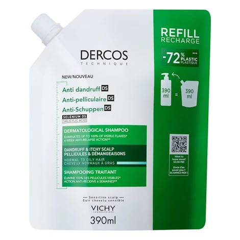 VICHY DERCOS Šampón proti lupinám mastné vlasy - náhradná náplň 390 ml