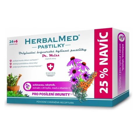 DR. WEISS Herbalmed echinacea, rakytník, vitamín C 24 + 6 pastiliek ZDARMA
