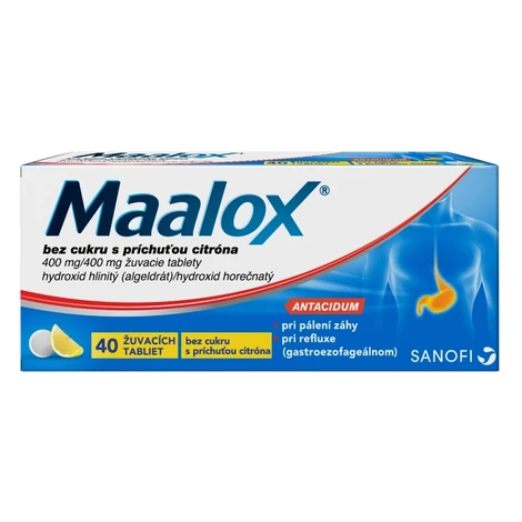 MAALOX Bez cukru citrón 400 mg 40 žuvacích tabliet