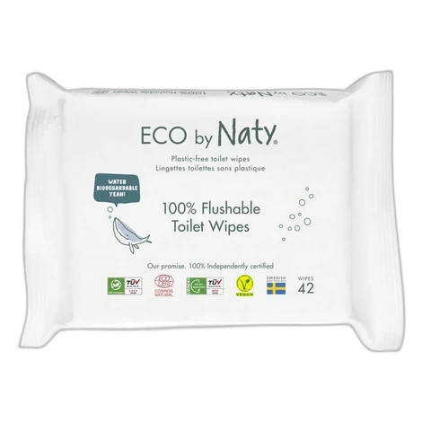 ECO BY NATY Vlhčené splachovateľné obrúsky s funkciou toaletného papiera bez vône 42 ks