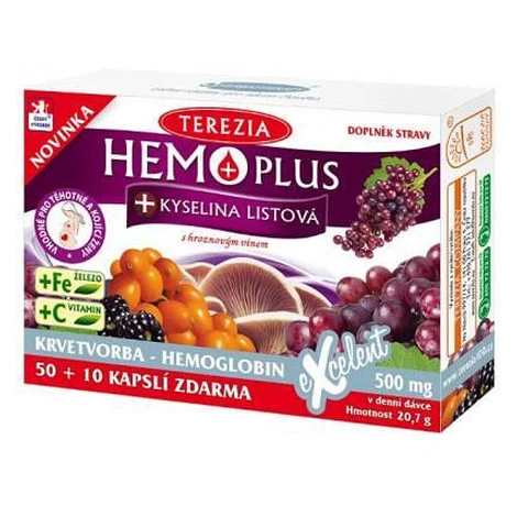 TEREZIA Hemoplus + Kyselina listová 50+10 kapsúl ZADARMO