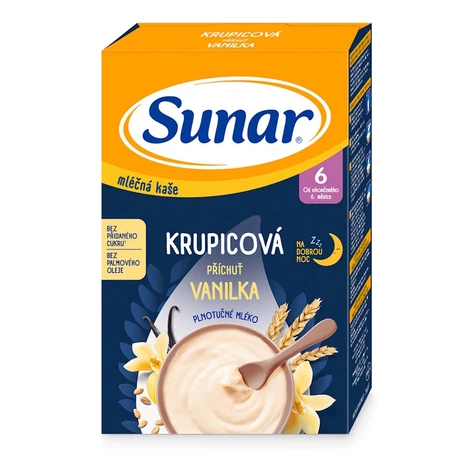 SUNAR Mliečna krupicová kaša vanilka na dobrú noc 6m+ 210 g