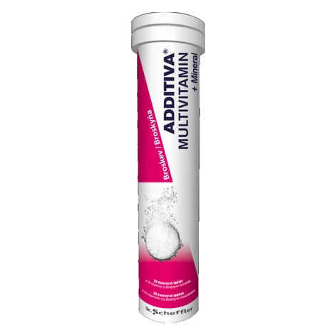 ADDITIVA Multivitamín Broskyňový s minerálmi 20 šumivých tabliet