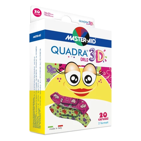 MASTER AID Quadra 3D Dievčatá detská farebná náplasť 20 kusov 2 veľkosti