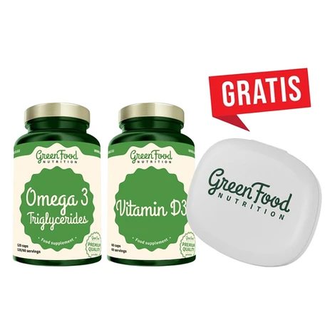 GREENFOOD NUTRITION Omega 3 + vitamín E 120 kapsúl + vitamín D3 60 kapsúl