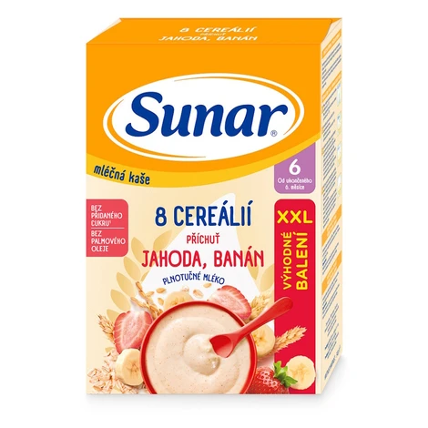 SUNAR Mliečna kaša 8 cereálií jahoda banán 6m+ 340 g