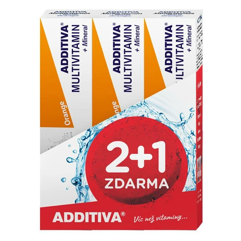 ADDITIVA Súprava multivitamín + mineral pomaranč 2+1 ZADARMO 3 x 20 šumivých tabliet