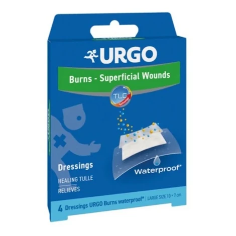 URGO Burns lipidokoloidná náplasť vodeodolná 10 x 7 cm 4 kusy
