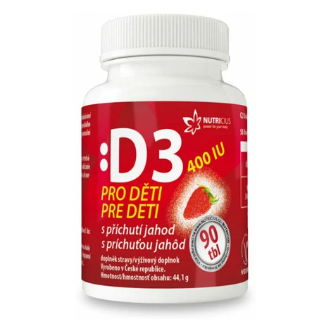 NUTRICIUS Vitamín D3 400IU pre deti - jahoda 90 tabliet