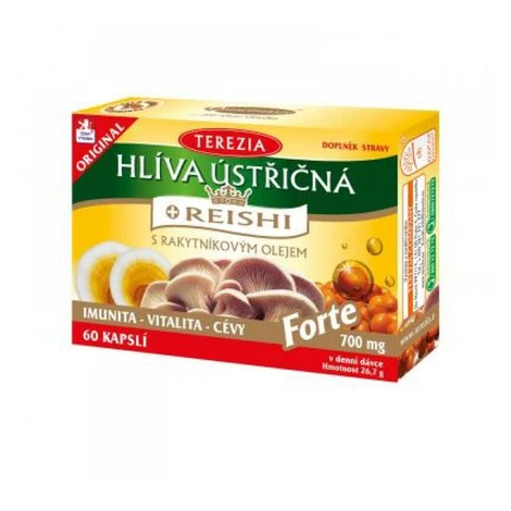 TEREZIA Hliva ústricovitá s reishi a rakytníkovým olejom FORTE 60 kapsúl