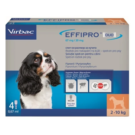 EFFIPRO DUO 67/20 mg spot-on pre psov S (2-10 kg) 0,67 ml 4 pipety
