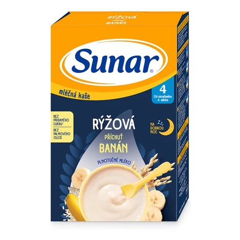 SUNAR Mliečna ryžová kaša na dobrú noc Banánová 4m+ 210 g