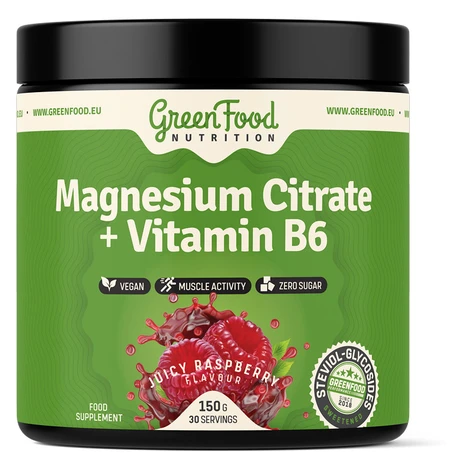 GREENFOOD NUTRITION Magnesium Citrate + Vitamín B6 juicy raspberry 150 g