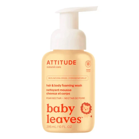 ATTITUDE Baby leaves Detská umývacia pena 2 v 1 s vôňou hruškovej šťavy 295 ml