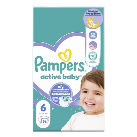 PAMPERS Active baby plienky veľkosť 6 pre 13 - 18 kg 96 ks