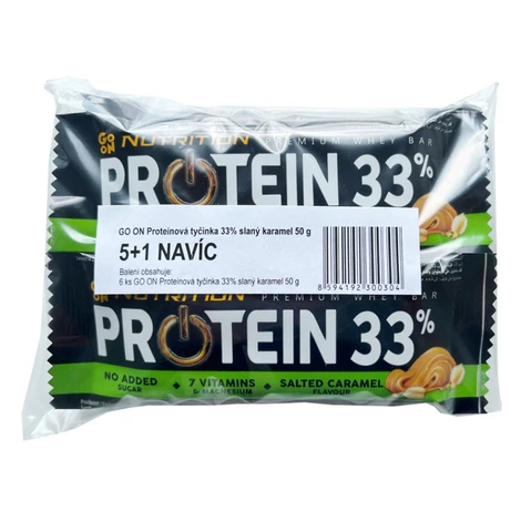 GO ON Proteínové tyčinky 33% slaný karamel 5 + 1 kus ZADARMO