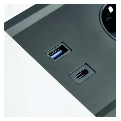 Nábytková zásuvka s posuvným krytom PRESTINO 2x230V USB A+C, RJ45, HDMI čierna (GTV)