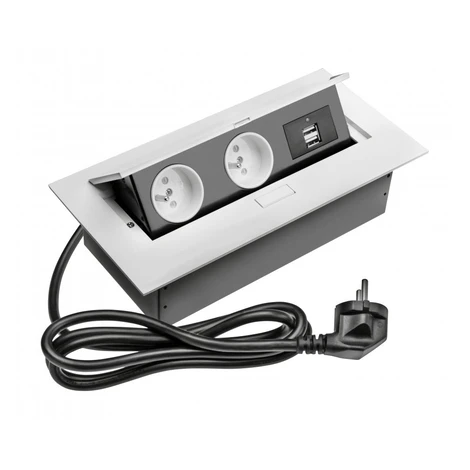 Nábytková zásuvka výklopná 2x230V + 2xUSB-A biela, kábel (GTV)