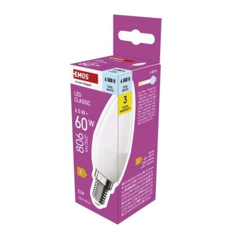 LED žiarovka Classic sviečka / E14 / 6,5 W (60 W) / 806 lm / Studená biela EMOS