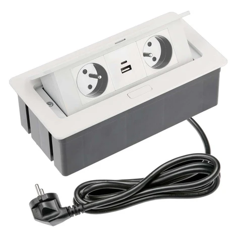 Nábytková zásuvka výklopná 2x230V + 2xUSB (A+C) biela, kábel (GTV)