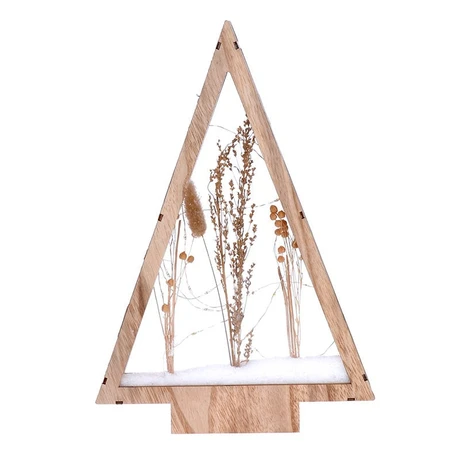 Solight LED drevená vianočná dekorácia, zasnežené zimné kvety, 37cm, 2x AA