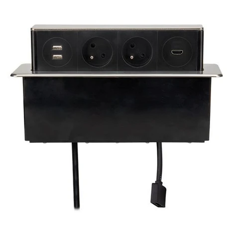 Nábytková výsuvná zásuvka 2x230V, 1xHDMI, s vidlicou, nerez (SOLIGHT)