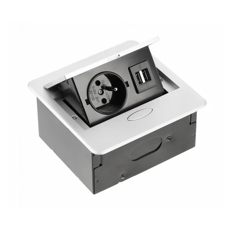 Nábytková zásuvka výsuvná, 1x230V+2xUSB A., 1,5m prívodný kábel, strieborná (GTV)