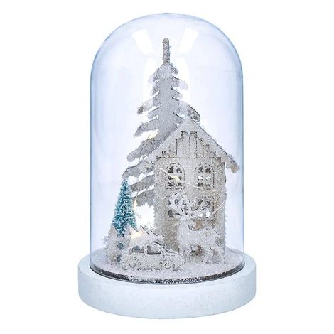 Solight LED vianočné dekorácie, zasnežená krajina s domčekom, 18cm, 10x LED, 2x AAA