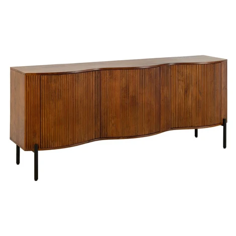 Estila Art deco hnedý trojdverový príborník Allegra z mangového dreva s dekoratívnymi lamelami s