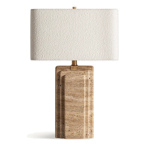 Estila Luxusná art deco travertínová stolná lampa Rake v béžovej pieskovej farbe so štvorcovým b