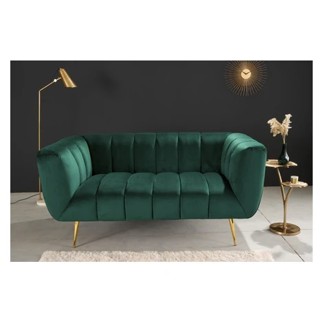 Estila Art deco zamatová dvojsedačka Vermont v smaragdovej zelenej farbe s opierkami na ruky na 