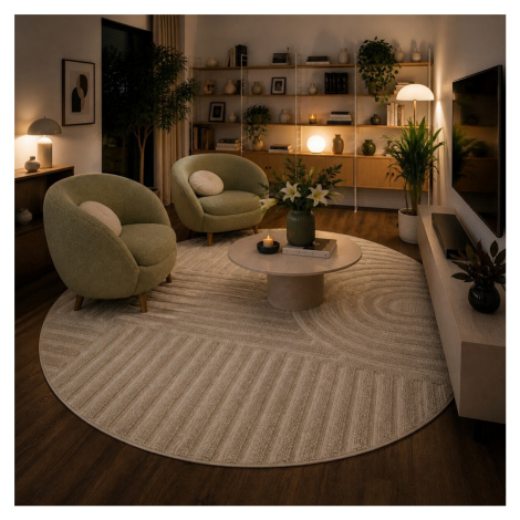 Kusový koberec Art 1121 Beige kruh, 200x200 (průměr) kruh, béžová, ložnice, Ayyildiz