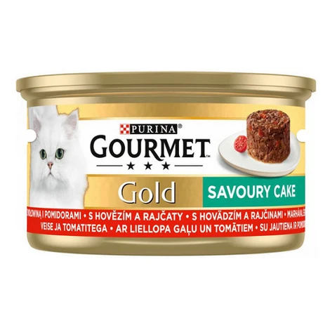 GOURMET GOLD Savoury Cake s hovädzím a rajčinou konzervy pre mačky 12x85g