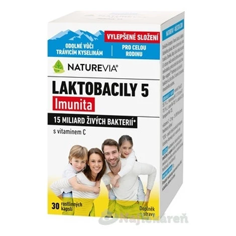 Swiss NatureVia LAKTOBACILY "5" Imunita s vitamínom C 30 kapsúl