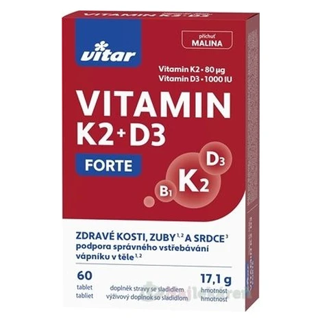 VITAR VITAMIN K2 + D3 FORTE správne vstrebávanie vápnika 60 tabliet Vitar Veteriane