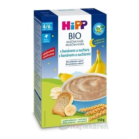HiPP BIO Mliečna KAŠA Dobrú noc s banán.a suchármi pre dojčatá (od ukonč. 4/6. mesiaca) 250g
