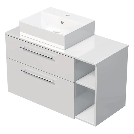 INTEDOOR Kúpeľ.skriňa+umývadlo BEE, úchyt chróm, 100cm, regál vpravo, biela lesk