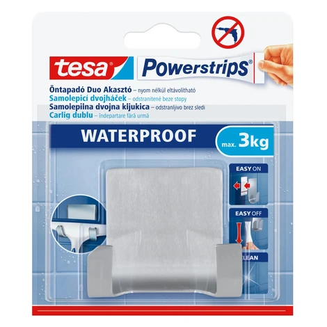 tesa Samolepiaci dvojháčik Powerstrips Waterproof, nerezová oceľ, 1 ks