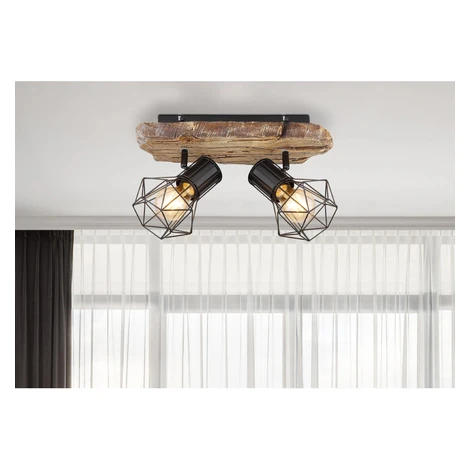 GLOBO 2bodové svietidlo PRISKA čierna/vzhľad dreva E27 60 W 385 x 120 x 230 mm
