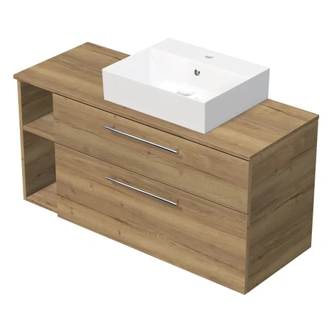INTEDOOR Kúpeľ.skriňa+umývadlo BEE, úchyt chróm, 120cm, regál vľavo, dub Halifax