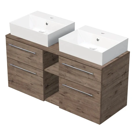 INTEDOOR Skriňa+2umývadlá BEE, úchyt chróm, š.120cm, regál stred, dub Wellington