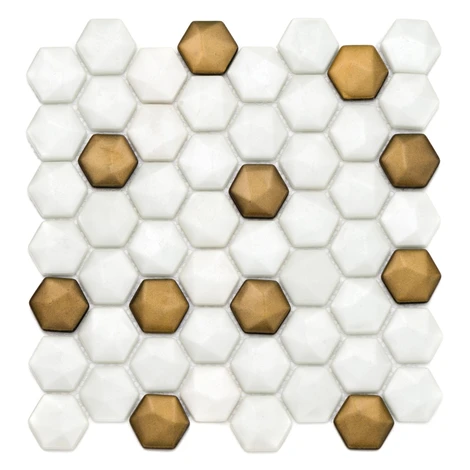 Euro Stone Sklenená mozaika Ebru Hexagon biela/zlatá 29 x 29 cm