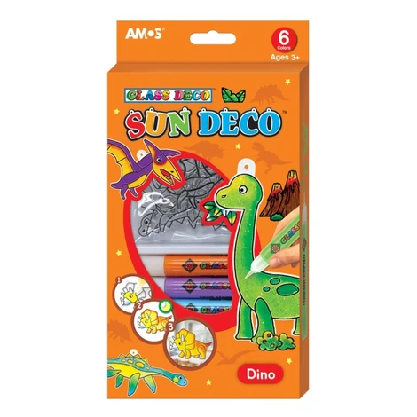 Amos Farby na sklo súprava 6 farieb, 10,5 ml + 6 sklíčok, Dino